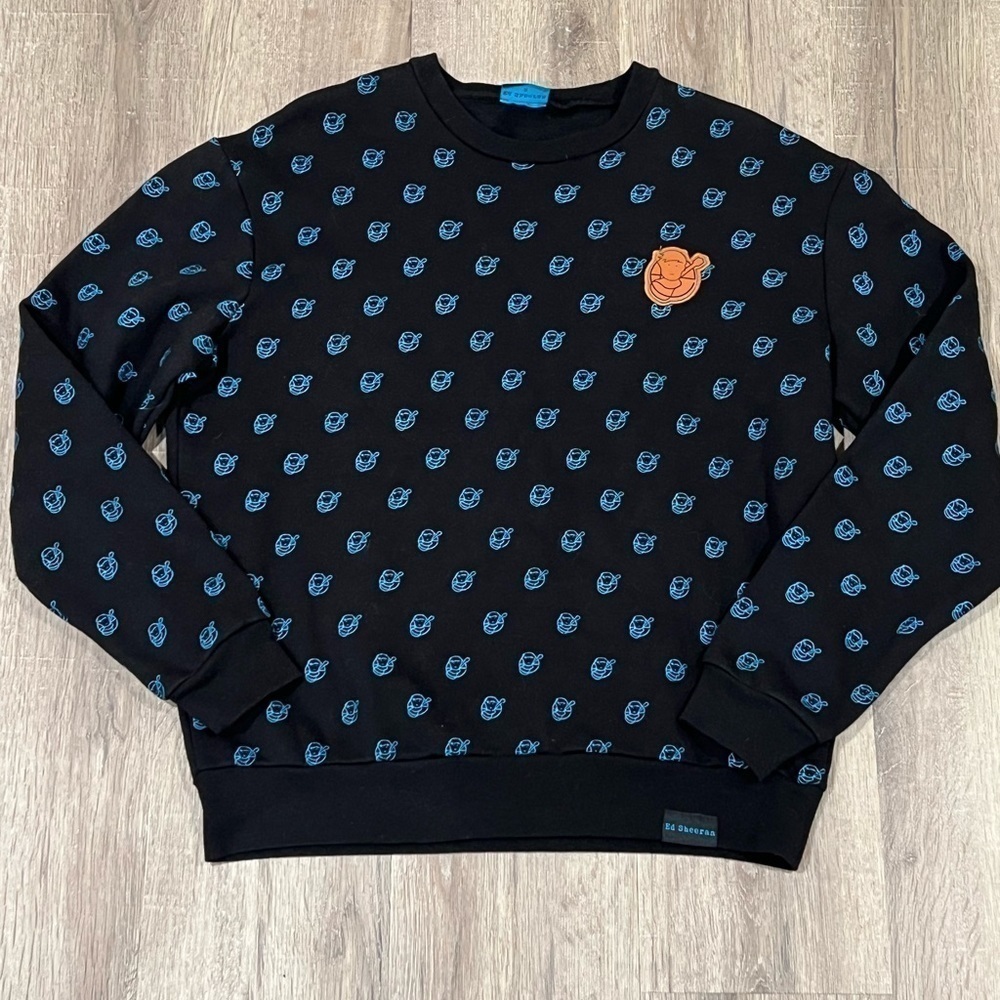 Women’s S Ed Sheeran Face Pattern Leather Patch Crewneck Official Concert Merch